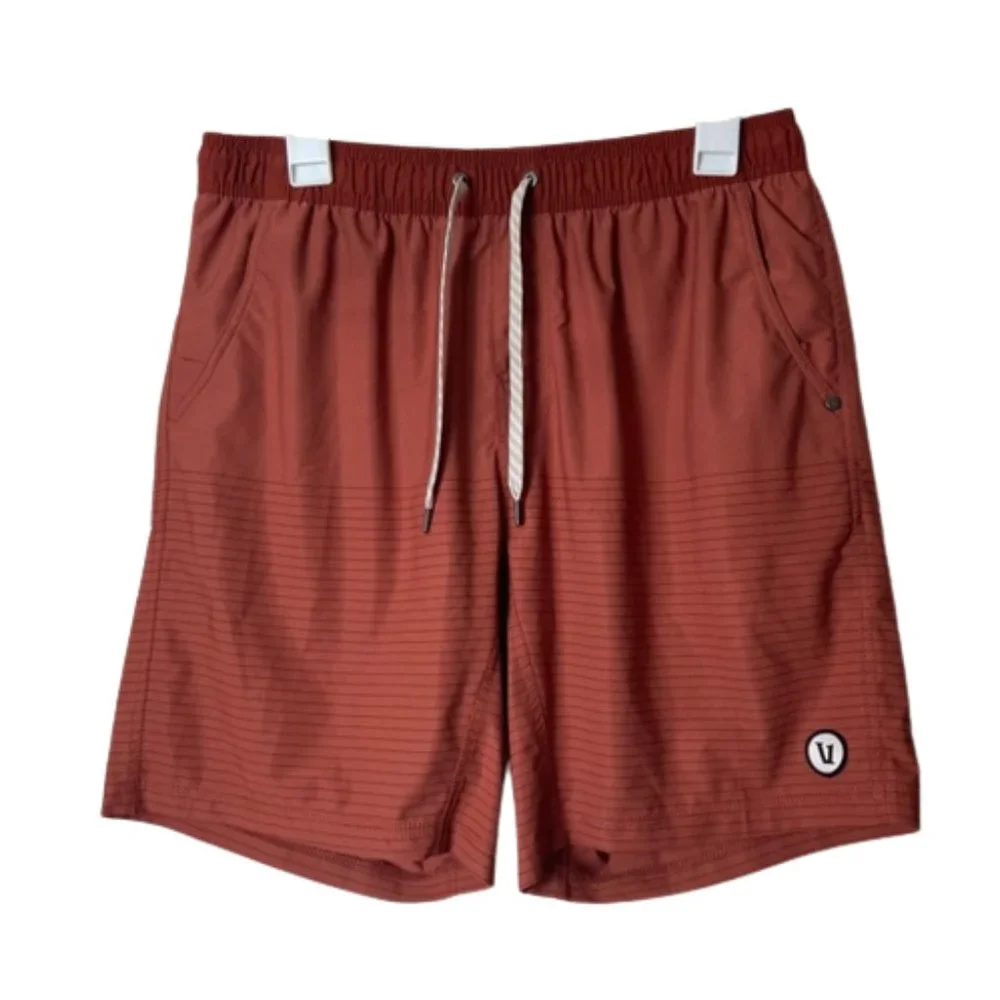 Vuori kore lined rust orange stripe drawstring pull on shorts men's L